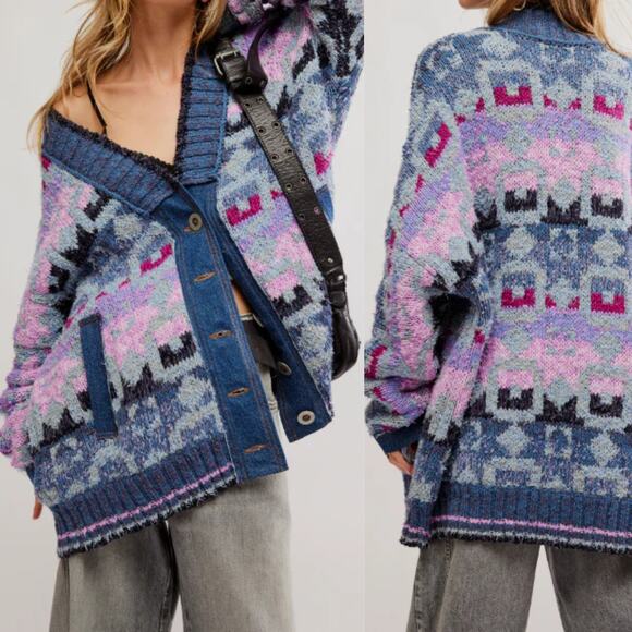 Free People Sweaters - Free People Bluebell Oversize Knit Cardigan Sweater Blue Purple S NWT
